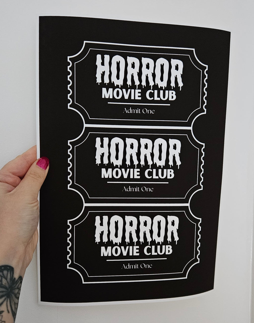 'Horror Movie Club' Movie Ticket A4 Wall Art Print