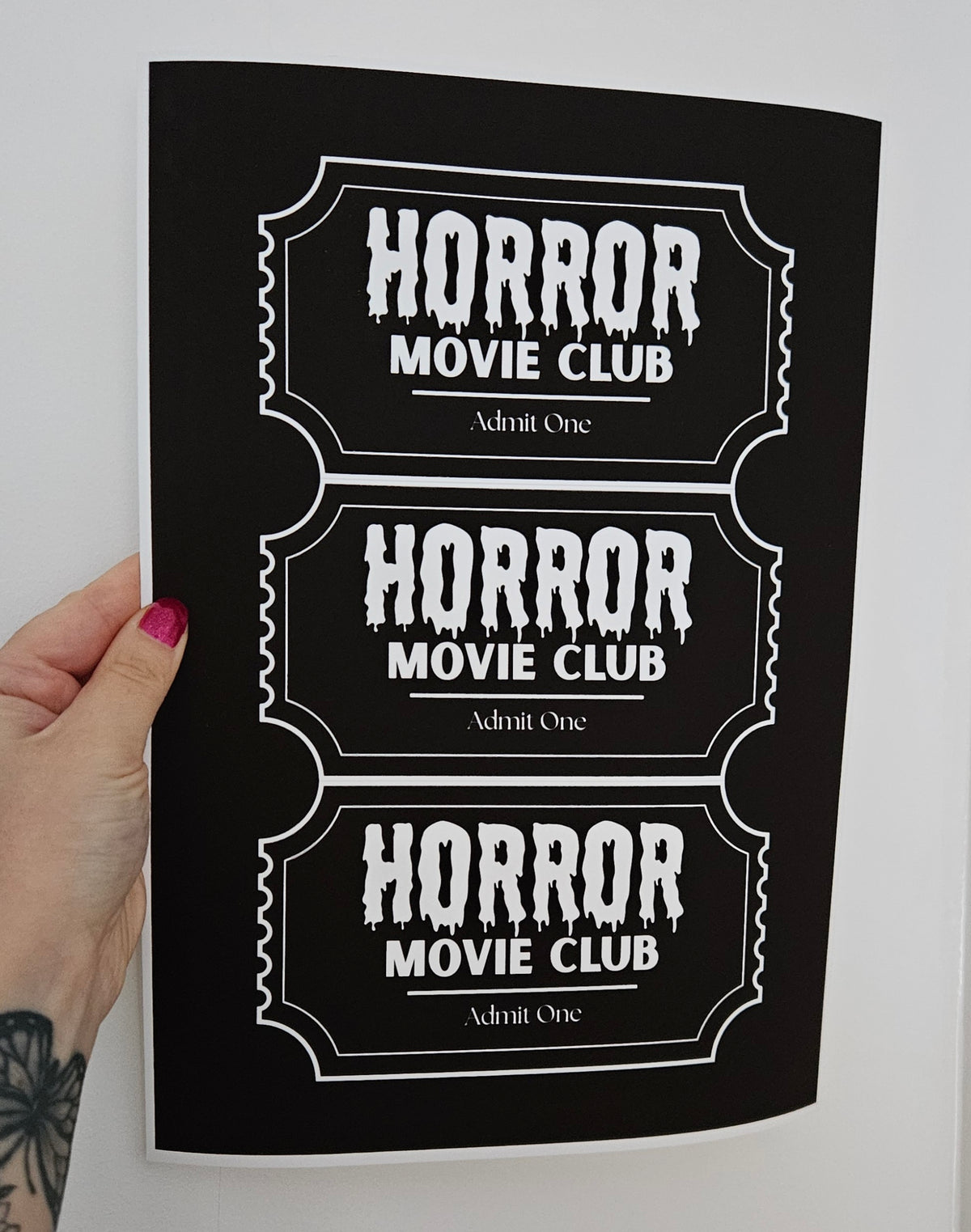 'Horror Movie Club' Movie Ticket A4 Wall Art Print