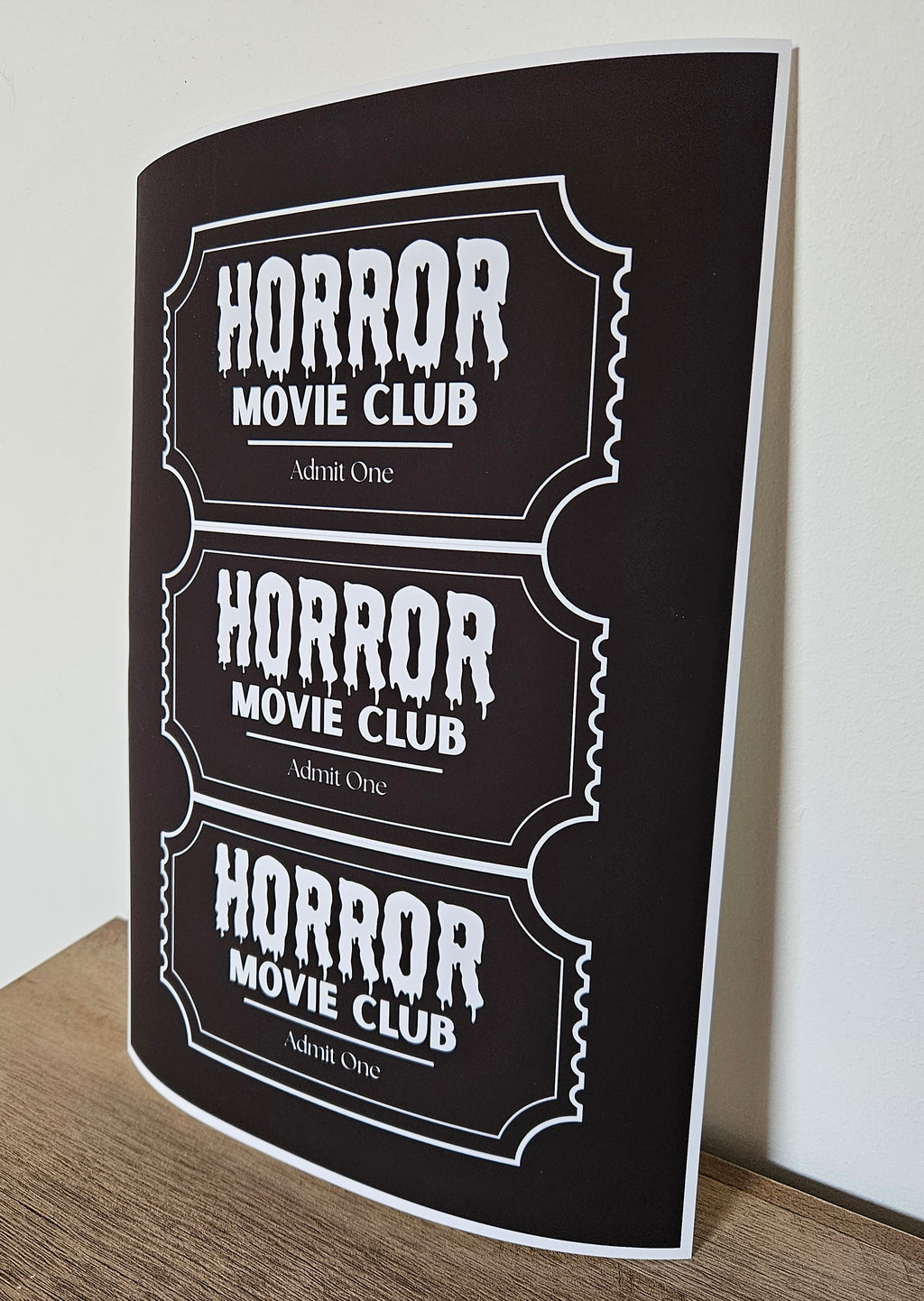 'Horror Movie Club' Movie Ticket A4 Wall Art Print