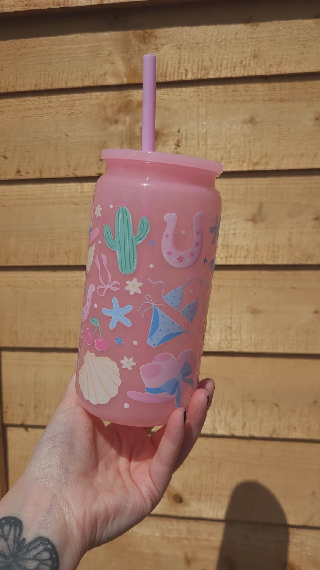 Pink Cowgirl Summer Vibes Libbey Can Tumbler, 16oz with Straw and Lid