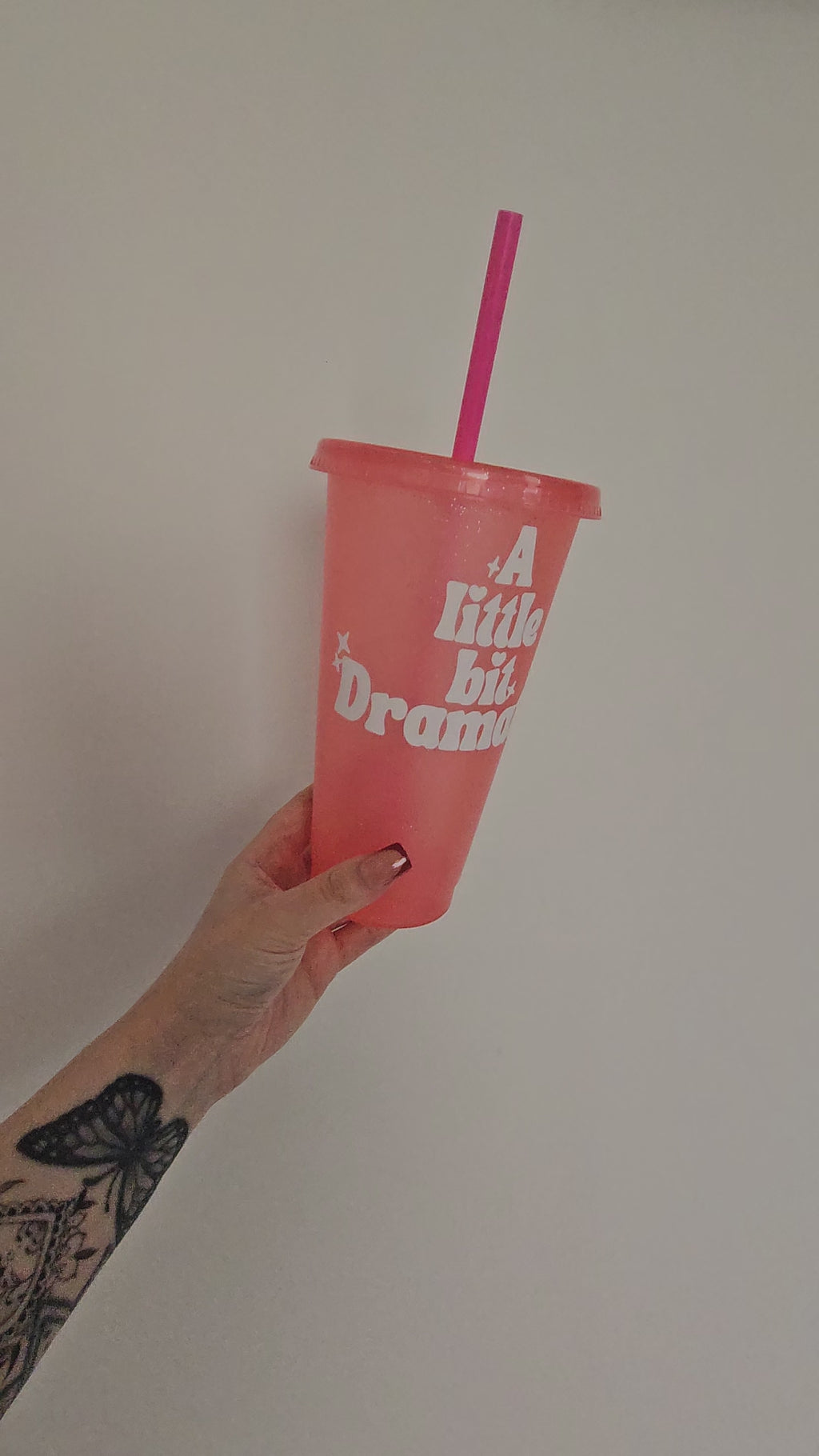 'A Little Bit Dramatic' Pink Glitter 24oz Cold Cup