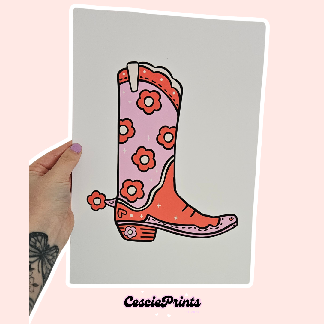 Set of 3 Pink and Red Cowgirl A4 Wall Art Prints