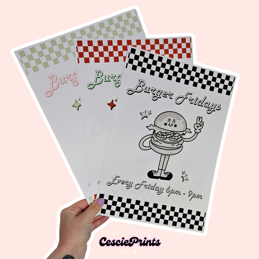 'Burger Fridays' Retro Diner A4 Wall Art Print