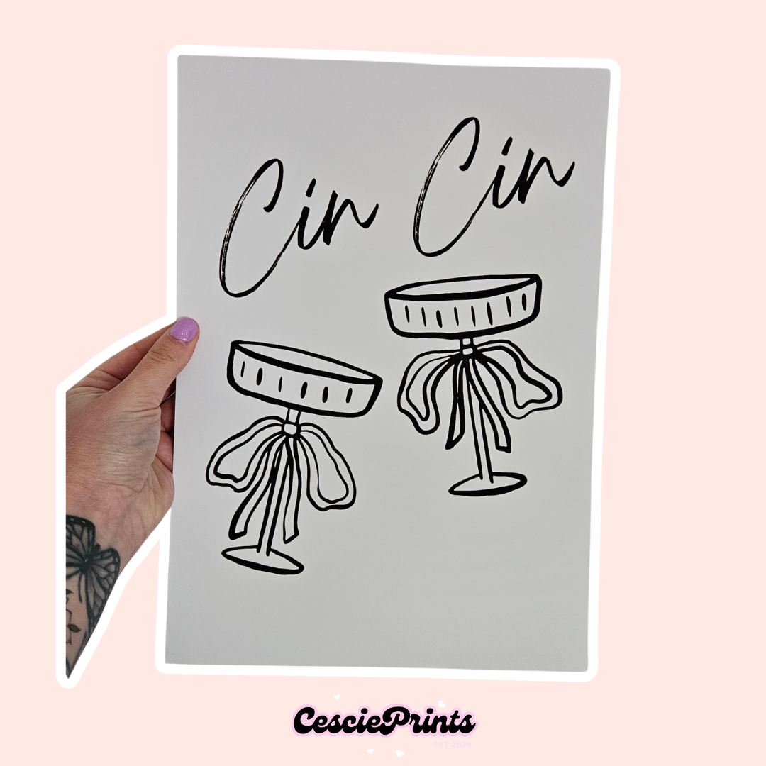 'Cin Cin' Bow Champagne Coupe A4 Wall Art Print