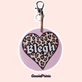 'Blegh' Leopard Print Heart Pink Keyring/Bag Charm