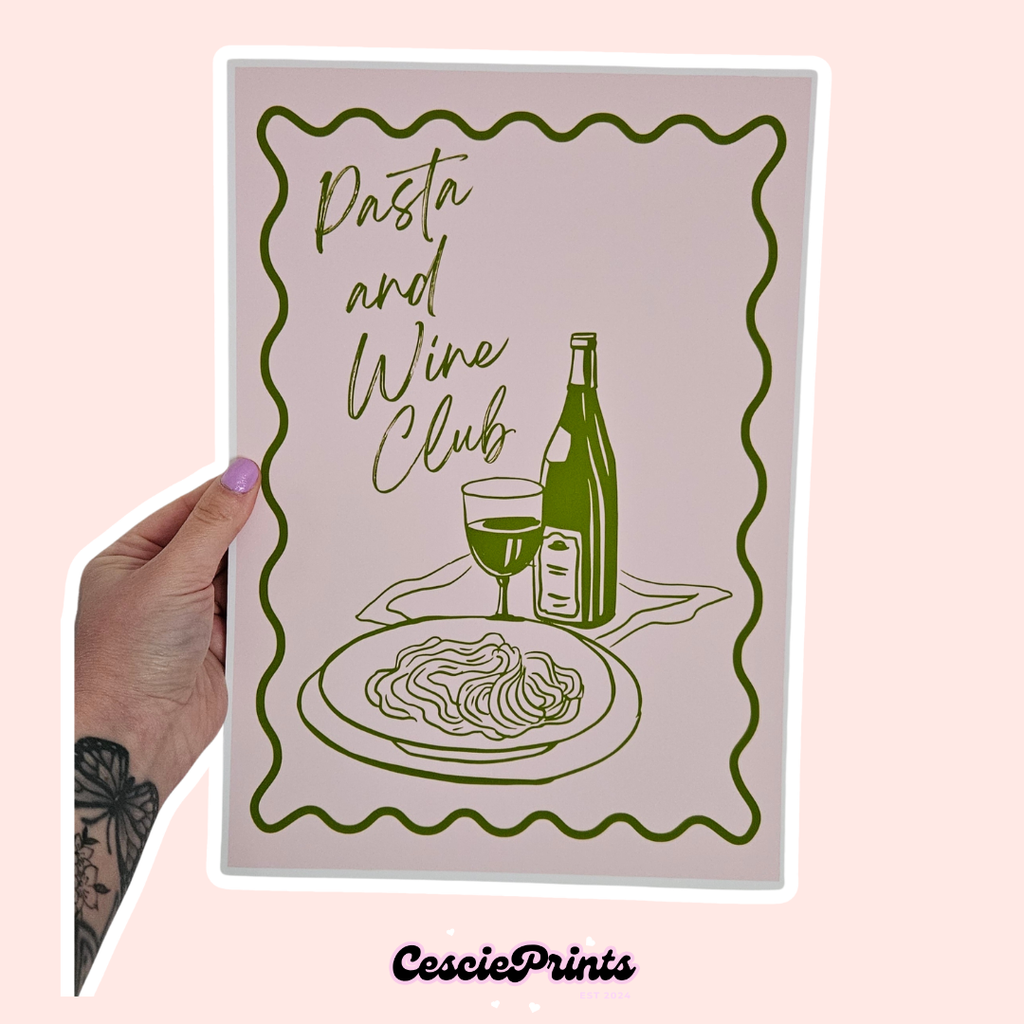'Pasta and Wine Club' A4 Wall Art Print