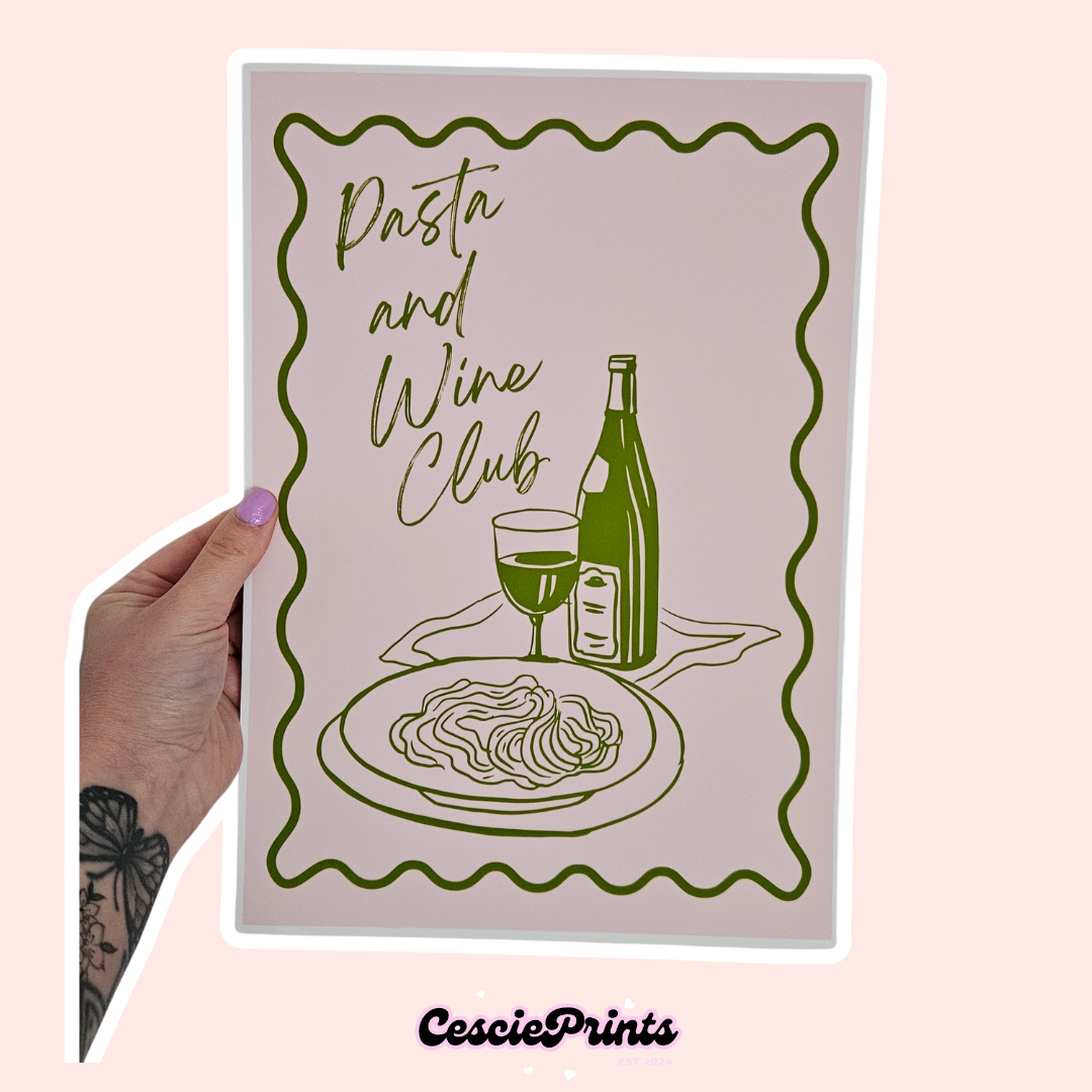 'Pasta and Wine Club' A4 Wall Art Print