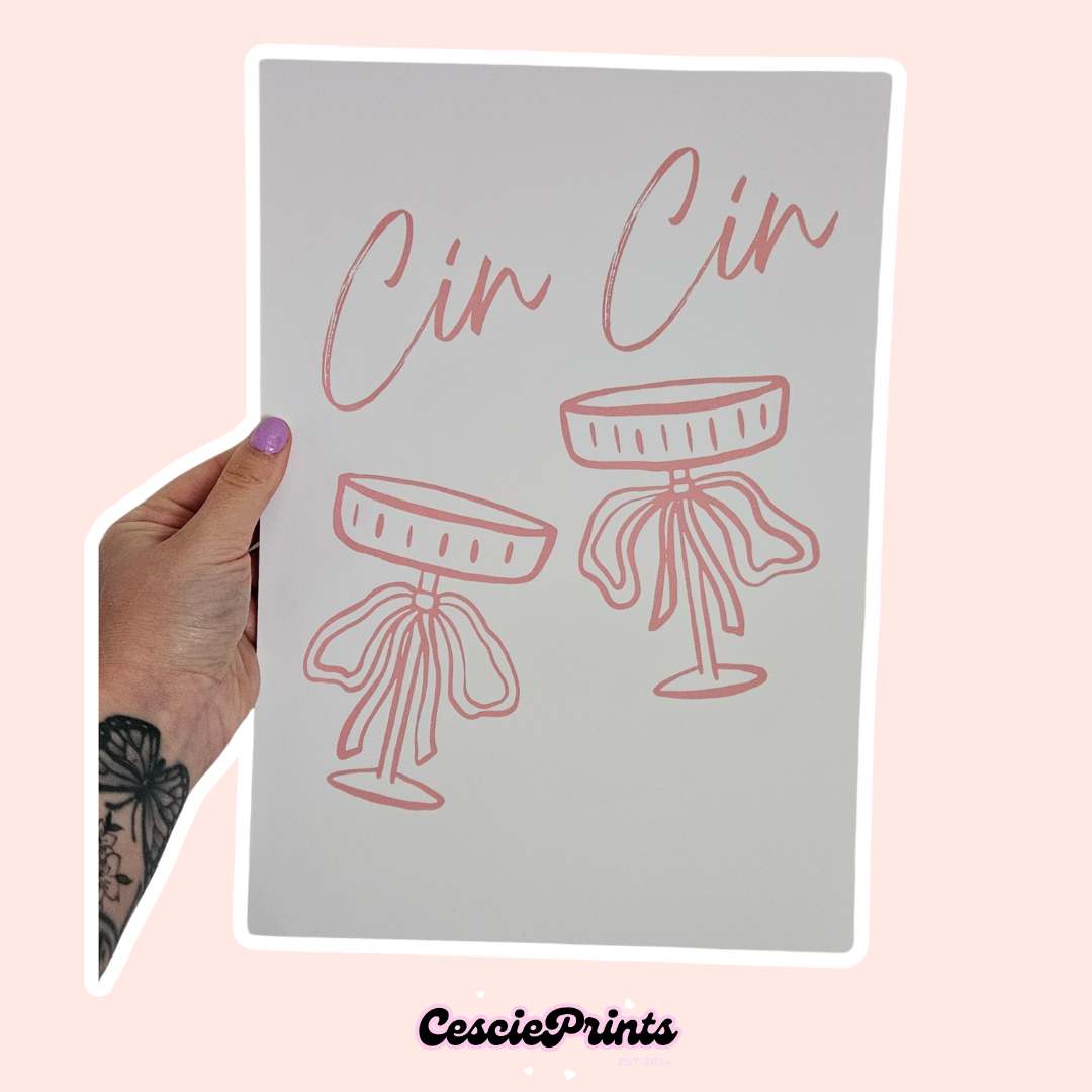 'Cin Cin' Bow Champagne Coupe A4 Wall Art Print