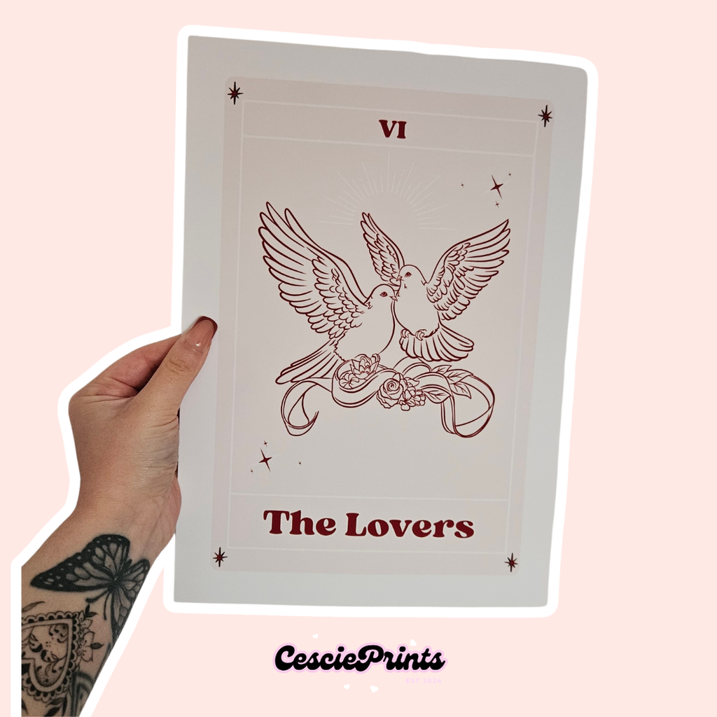 'The Lovers' Tarot Card A4 Wall Art Print