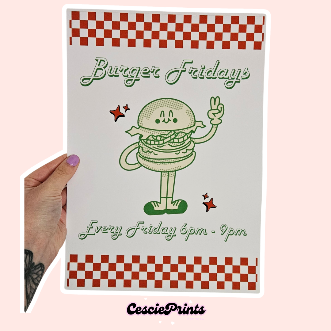 'Burger Fridays' Retro Diner A4 Wall Art Print