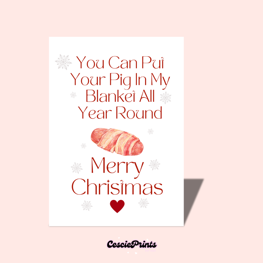 Cheeky Pig in Blanket Christmas Card
