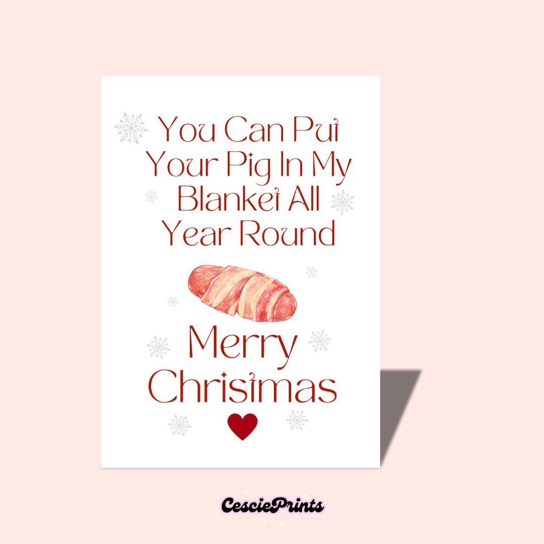 Cheeky Pig in Blanket Christmas Card