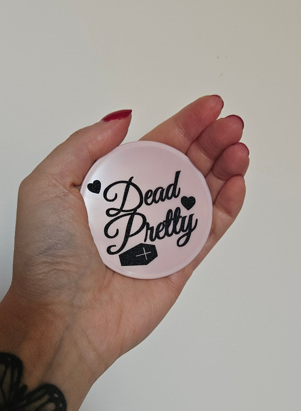 'Dead Pretty' Pink and Black Compact Mirror