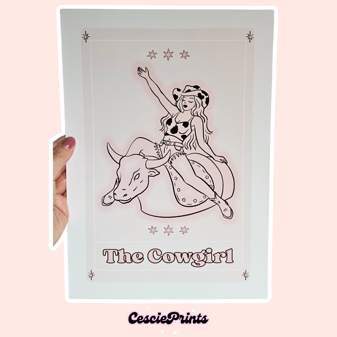 'The Cowgirl' Tarot Card A4 Wall Art Print