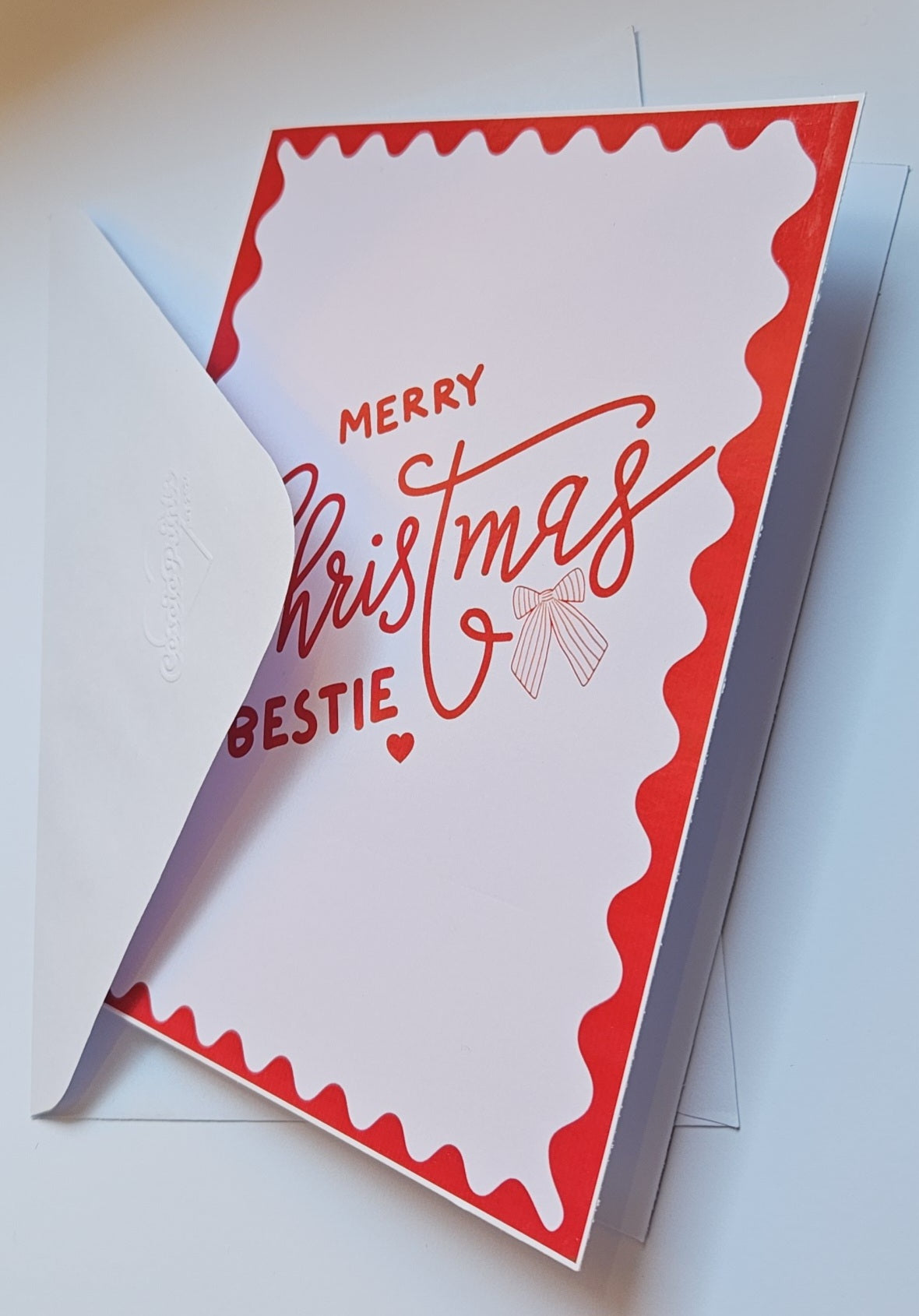 'Merry Christmas Bestie' Pink and Red Christmas Card