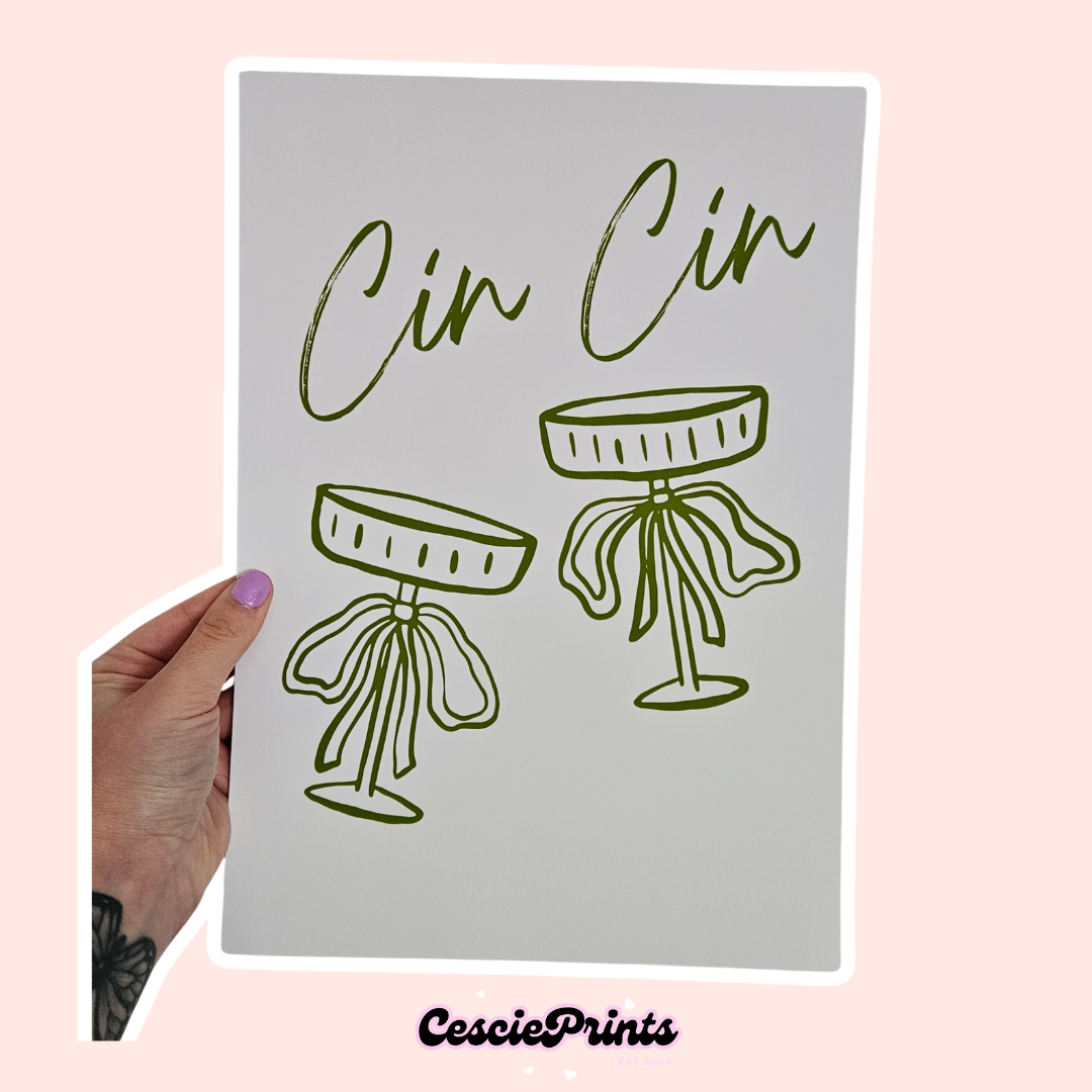 'Cin Cin' Bow Champagne Coupe A4 Wall Art Print