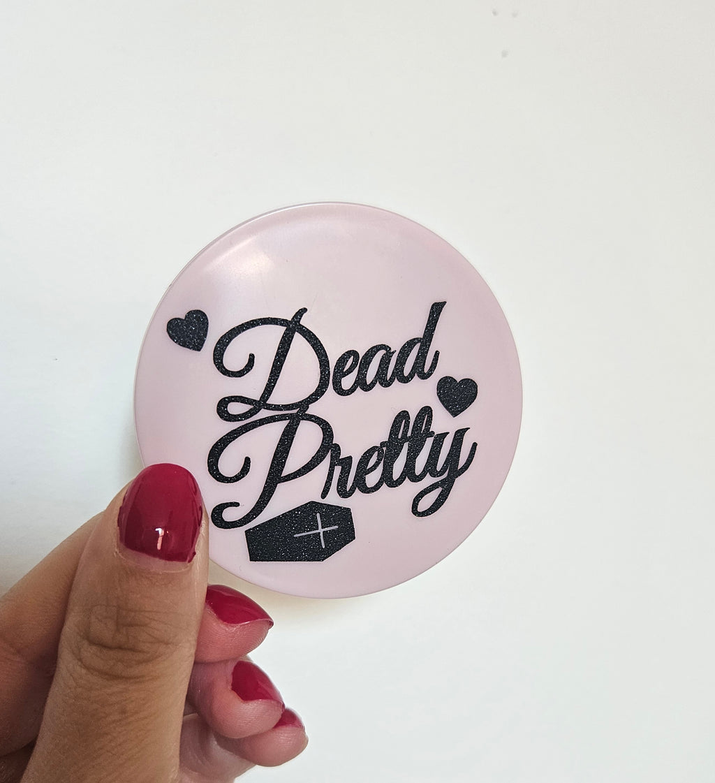 'Dead Pretty' Pink and Black Compact Mirror