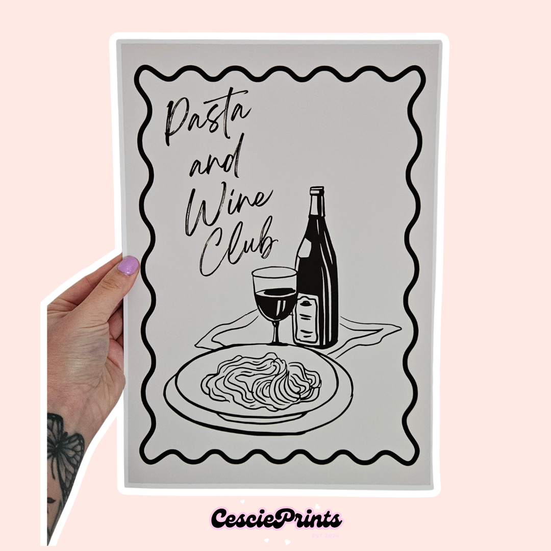 'Pasta and Wine Club' A4 Wall Art Print