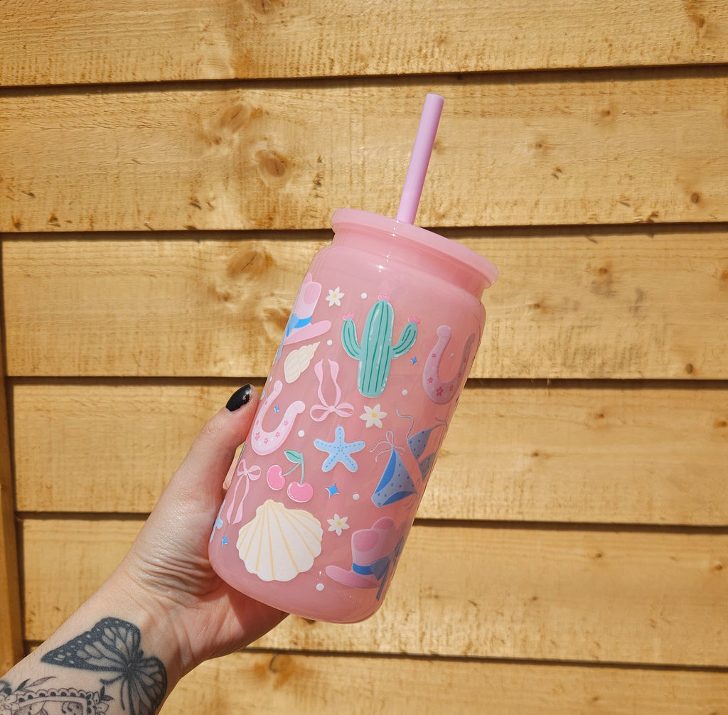Pink Cowgirl Summer Vibes Libbey Can Tumbler, 16oz with Straw and Lid