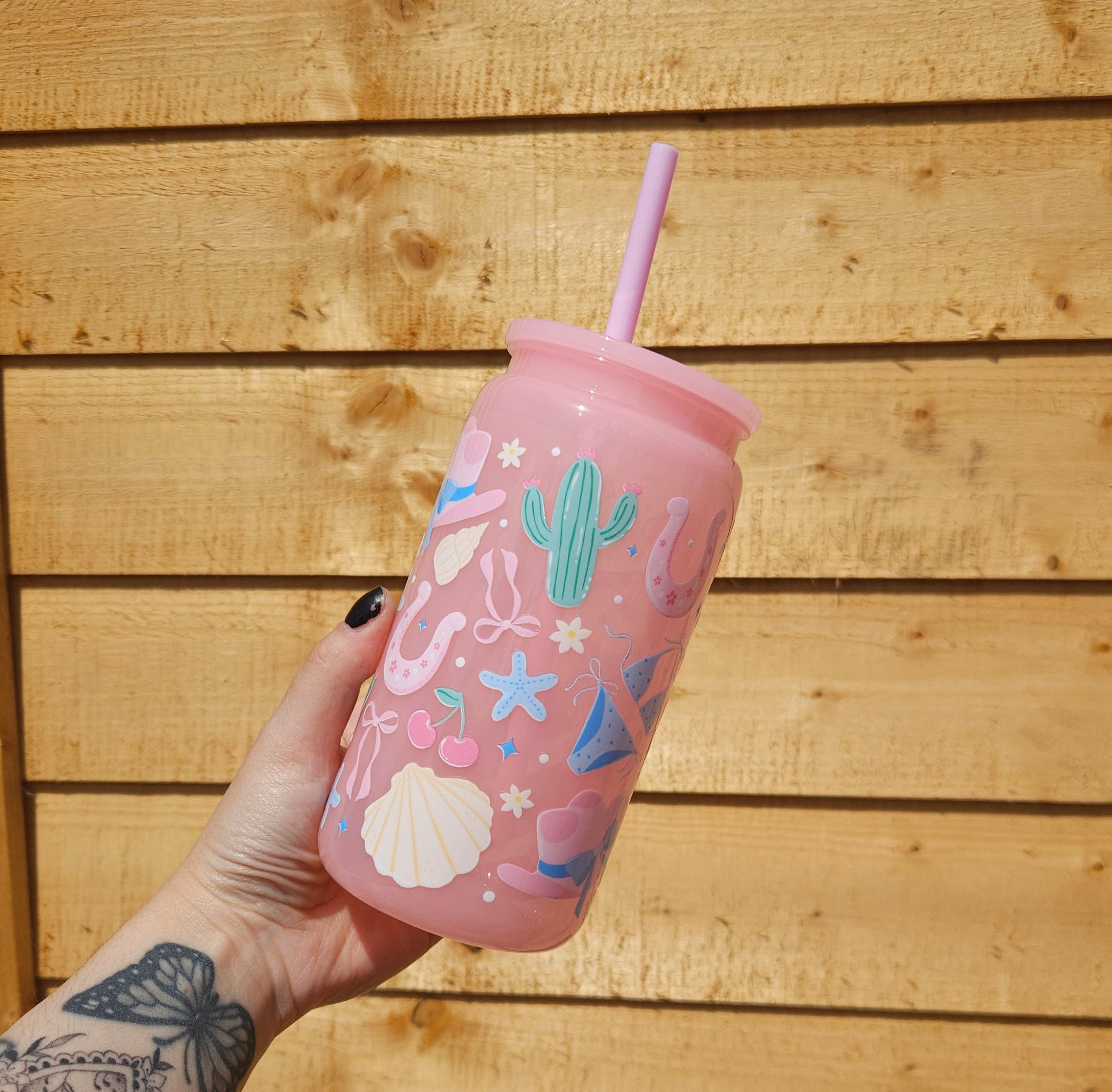 Pink Cowgirl Summer Vibes Libbey Can Tumbler, 16oz with Straw and Lid