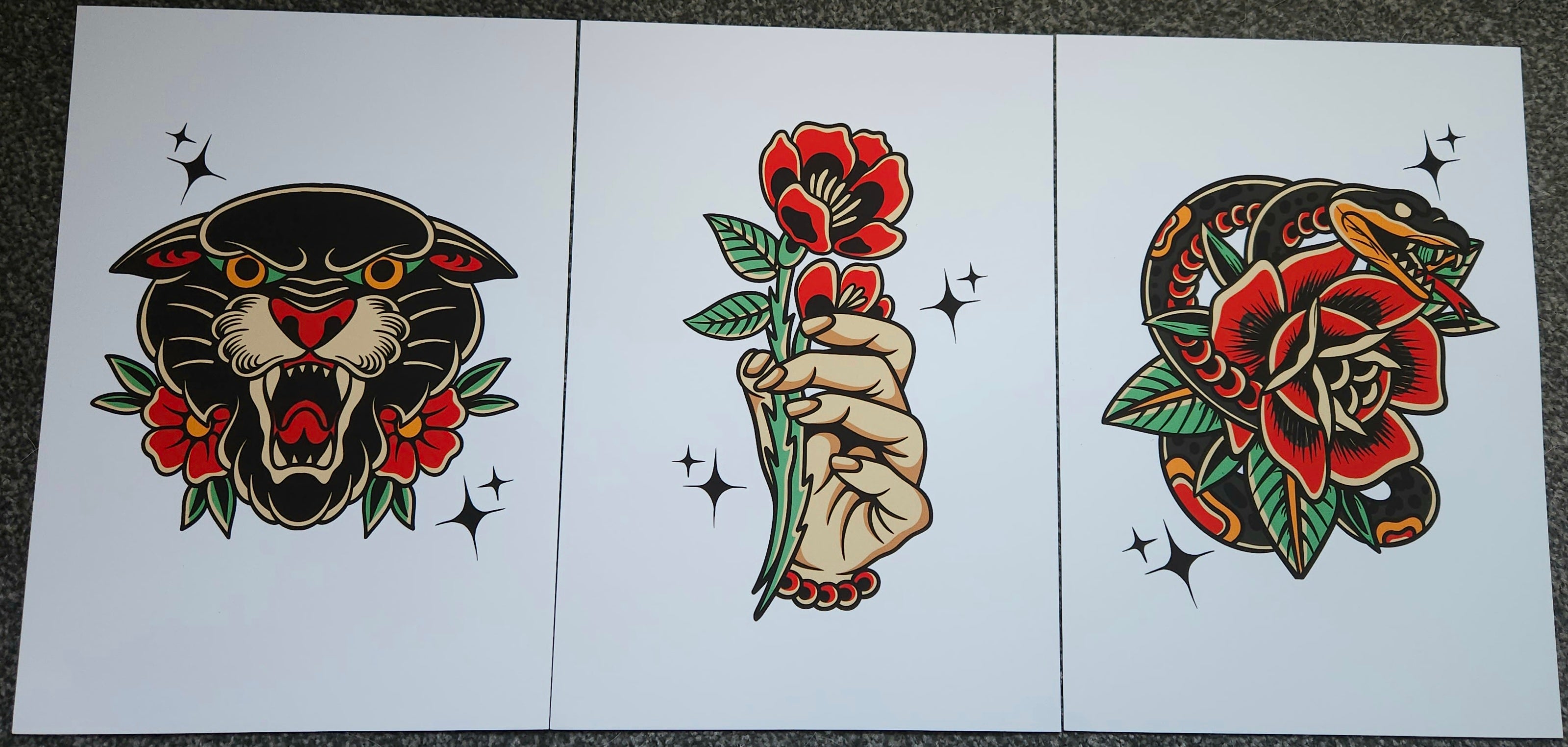 Set of 3 Tattoo A4 Wall Art Prints