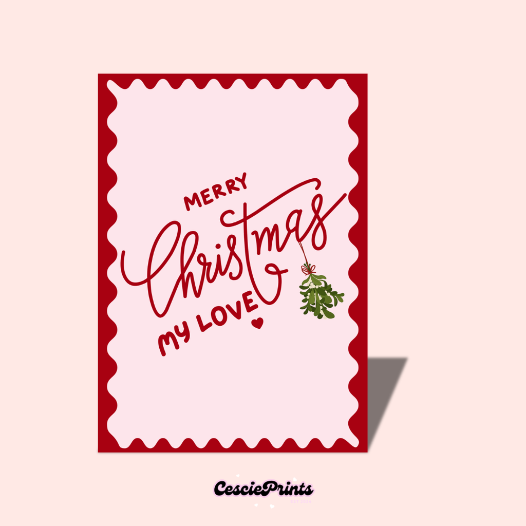 'Merry Christmas My Love' Pink and Red Christmas Card