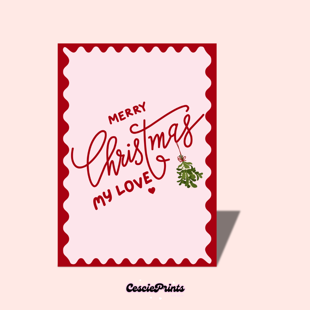 'Merry Christmas My Love' Pink and Red Christmas Card
