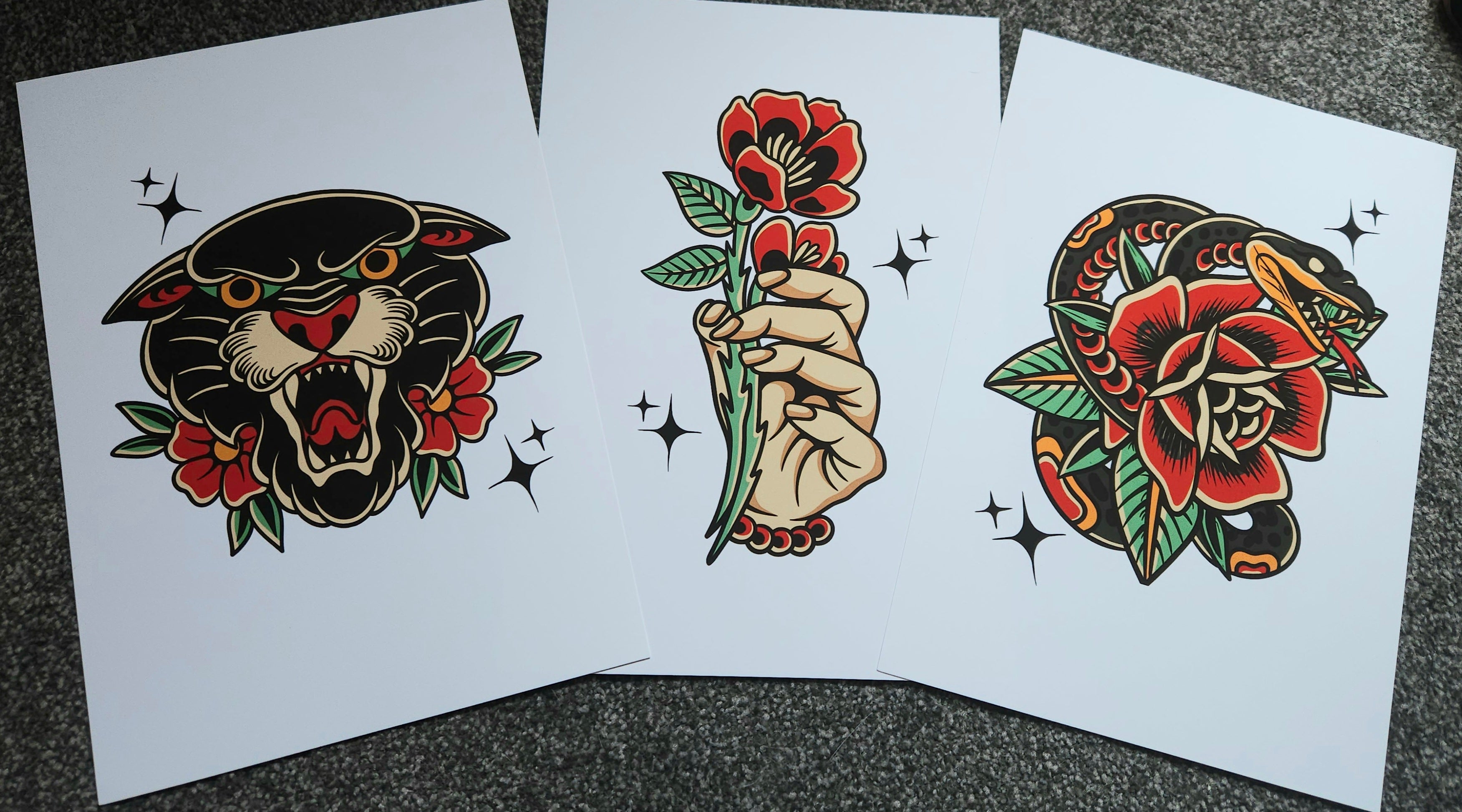 Set of 3 Tattoo A4 Wall Art Prints