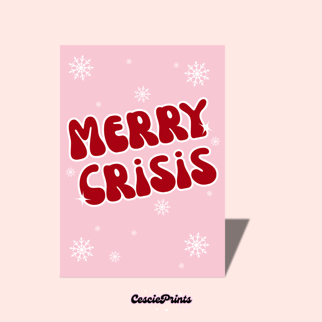 'Merry Crisis' Pink and Red Christmas Card