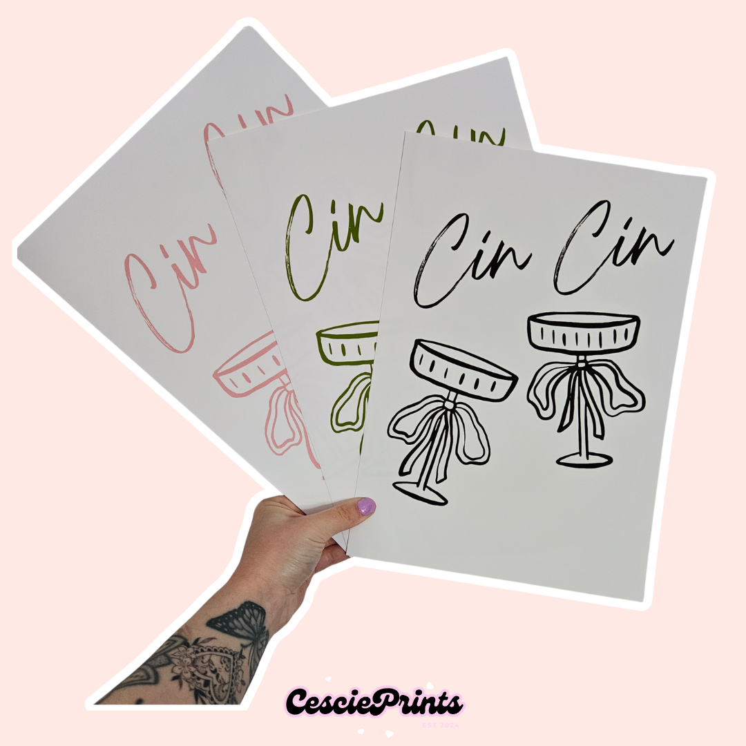 'Cin Cin' Bow Champagne Coupe A4 Wall Art Print