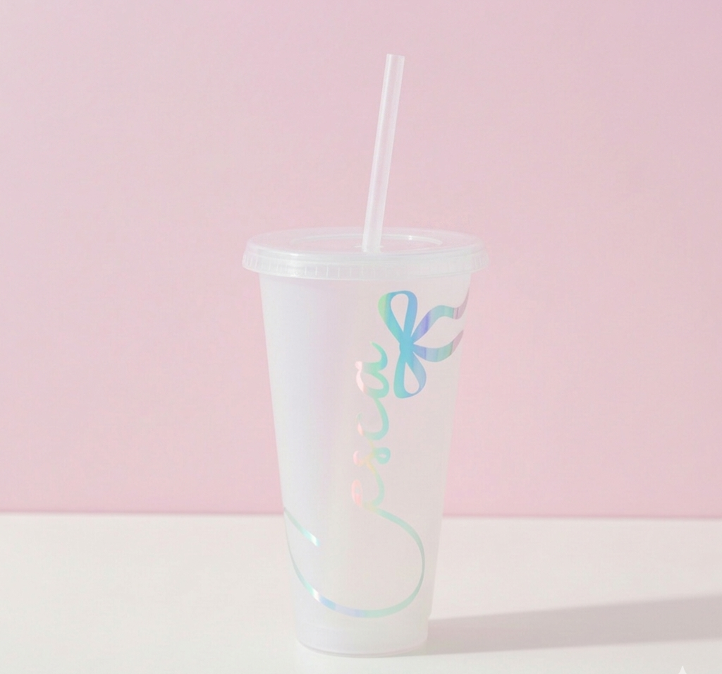 Personalised Holographic Bow 24oz Cold Cup
