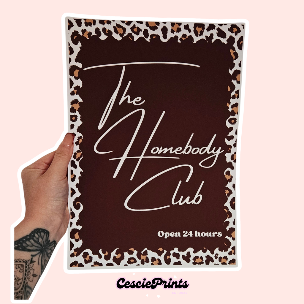 'The Homebody Club' Brown A4 Wall Art Print