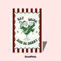'Eat Drink and Be Merry' Red, White and Green Christmas Card