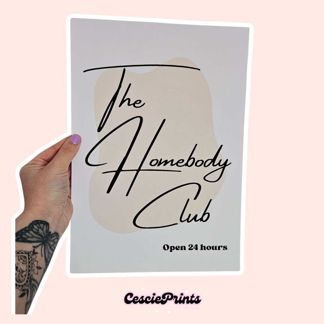 'The Homebody Club' Beige and Black A4 Wall Art Print