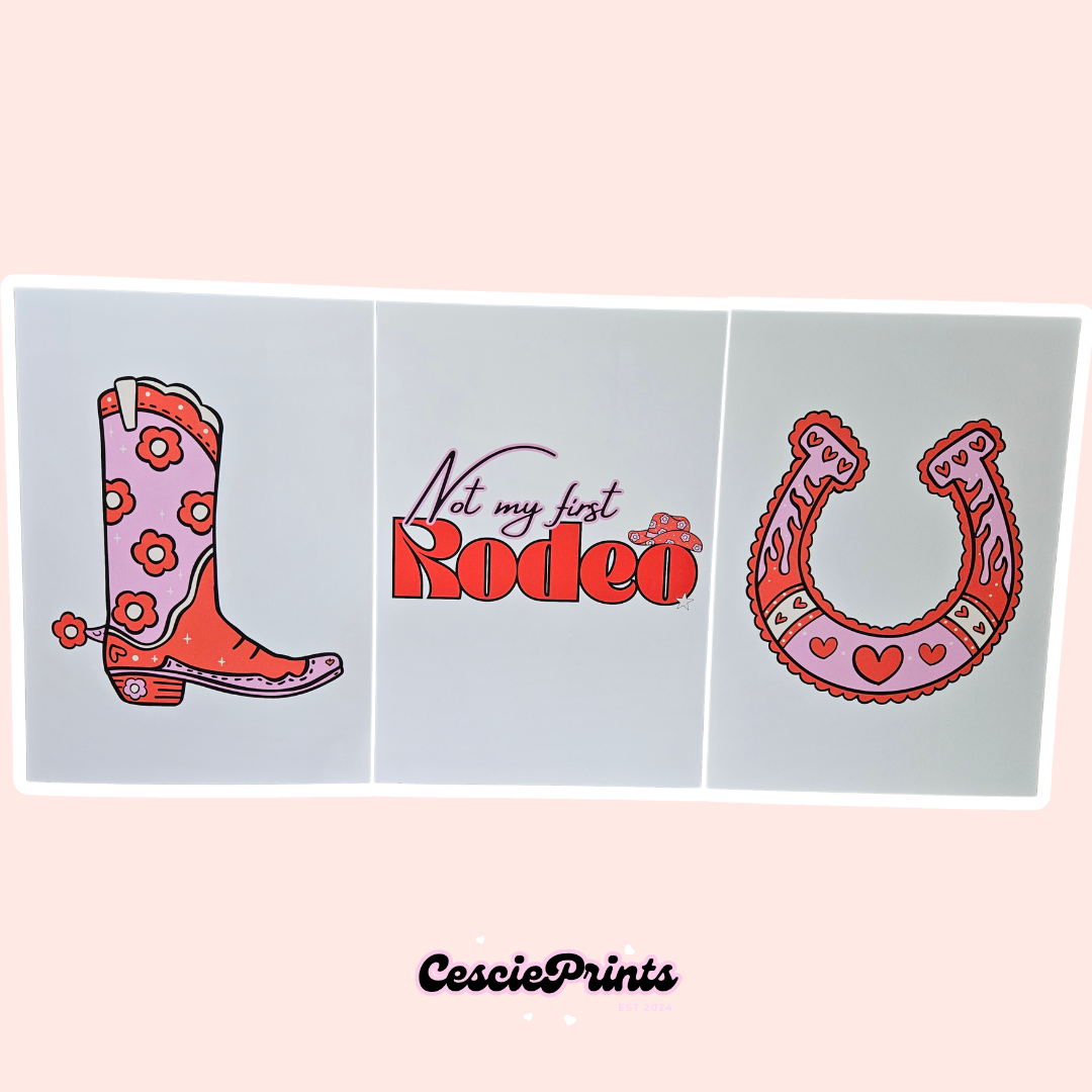 Set of 3 Pink and Red Cowgirl A4 Wall Art Prints
