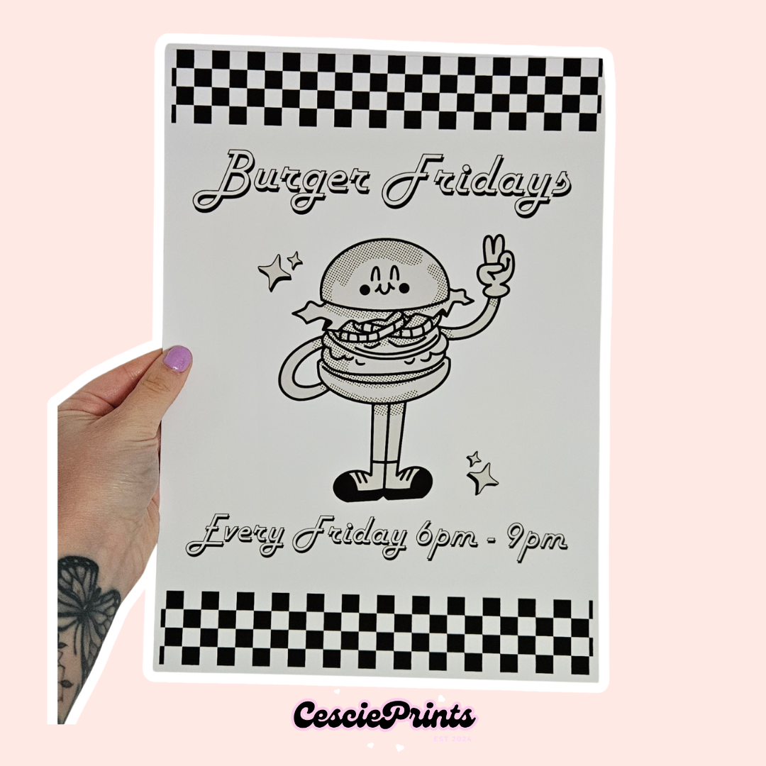 'Burger Fridays' Retro Diner A4 Wall Art Print
