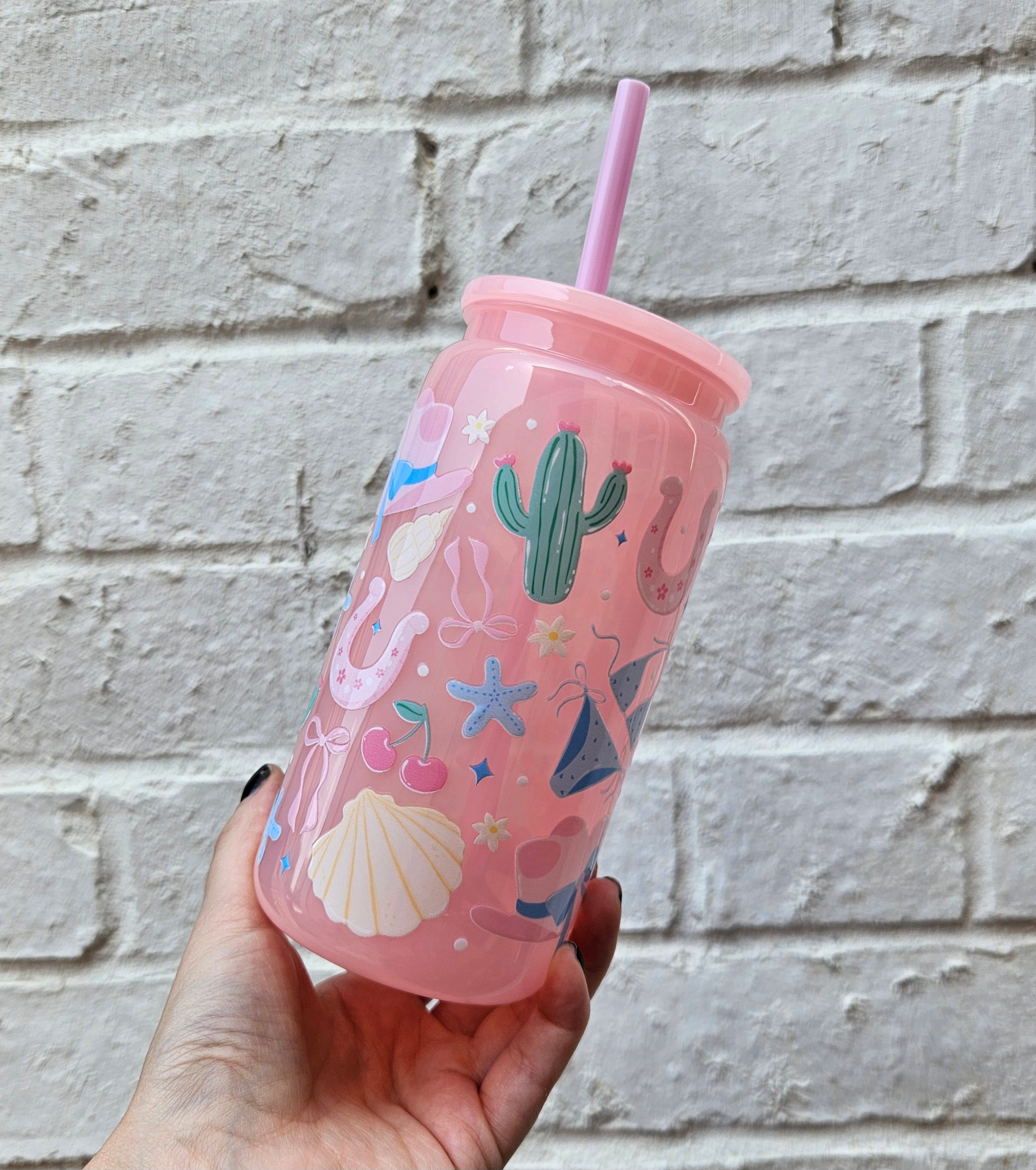 Pink Cowgirl Summer Vibes Libbey Can Tumbler, 16oz with Straw and Lid