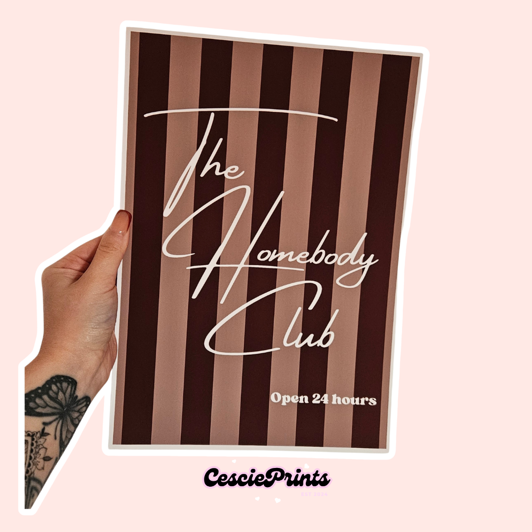 'The Homebody Club' Brown A4 Wall Art Print