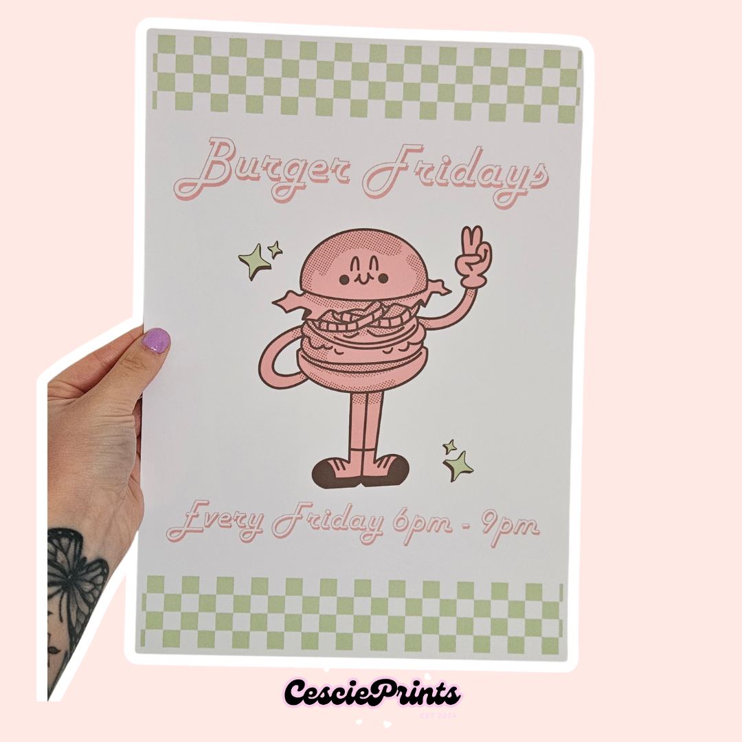 'Burger Fridays' Retro Diner A4 Wall Art Print