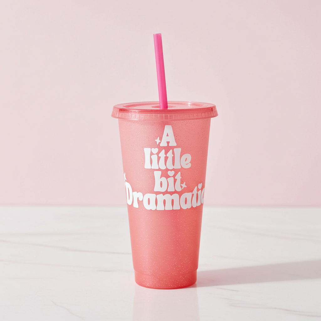 'A Little Bit Dramatic' Pink Glitter 24oz Cold Cup